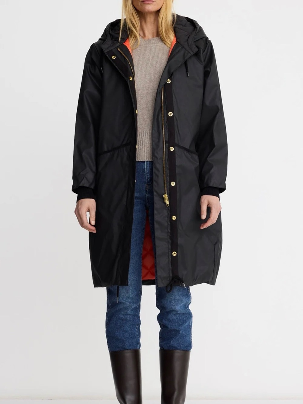 Smythe Black Hooded Long Utility Jacket with Orange Lining